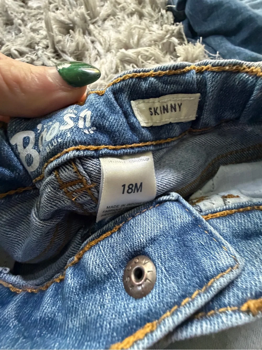 3 pairs of 18M baby denim: babygap, Levi’s, b’gosh